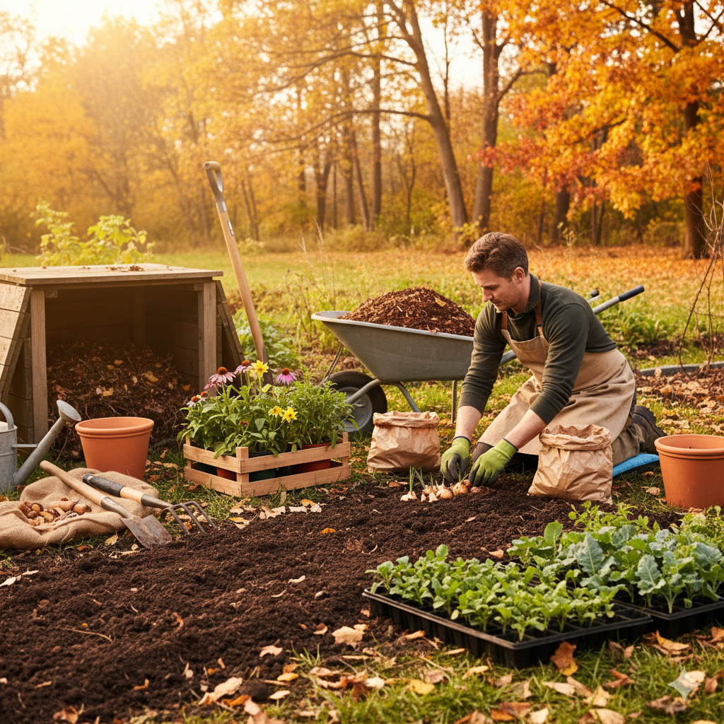 man planting in the garden